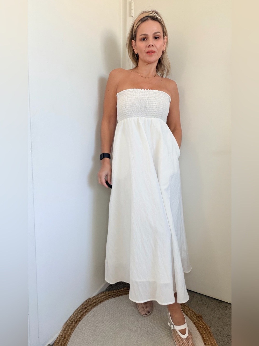 Almina Concept White Smocked Maxi Dress
